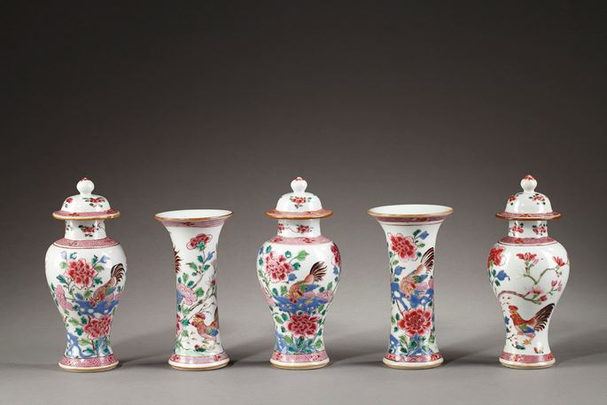 Garniture vases &quot;famille rose&quot; - Qianlong | MasterArt